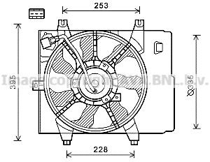 KA7534 PRASCO Cooling fan KIA D1: 335 mm, 12V, with radiator fan shroud