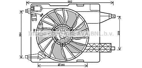 PRASCO RT7539 Fan, radiator D1: 380 mm, 12V, 360W, with radiator fan shroud