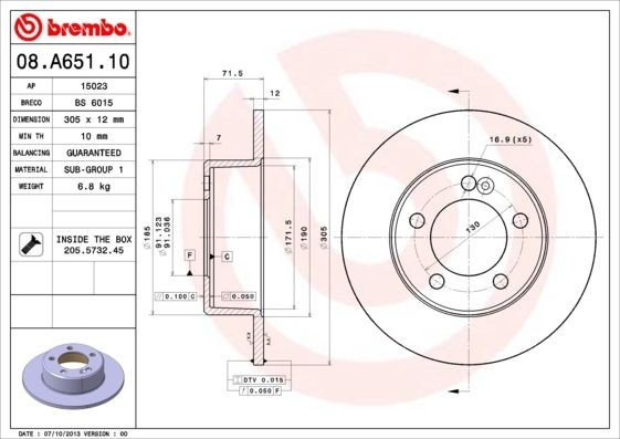 Original BREMBO Brake disc kit 08.A651.10 for NISSAN NV400