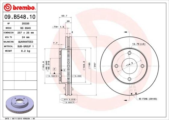 BREMBO Brake rotors 09.B548.10 for NISSAN NV200