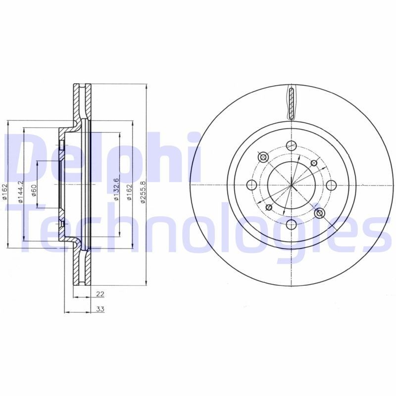 DELPHI 255x22mm, 4, Vented, Oiled, Untreated Ø: 255mm, Num. of holes: 4, Brake Disc Thickness: 22mm Brake rotor BG4340 buy