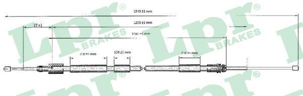 LPR C0117B Hand brake cable 1520/1170mm, Drum Brake