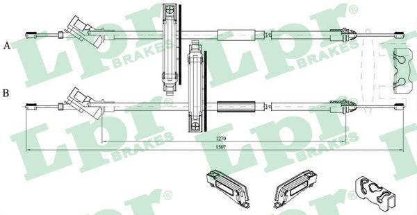 LPR C0227B Hand brake cable 1480/1320mm, Drum Brake