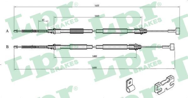 LPR C0246B Hand brake cable 1635/1450+1585/1400mm, Drum Brake