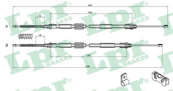 LPR C0259B Hand brake cable 1627/1477+1575/1397mm, Drum Brake