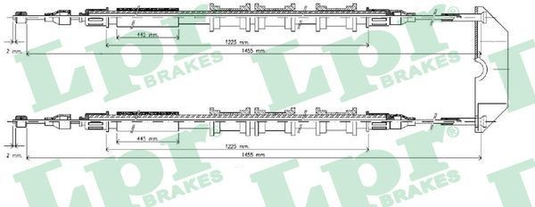 LPR C0583B Hand brake cable 1455/1275+1455/1235mm, Drum Brake