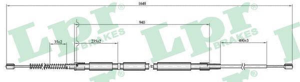 LPR C0811B Hand brake cable 1620/940mm, Drum Brake