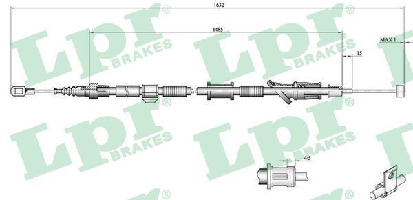 LPR C0917B Hand brake cable 1615/1470mm, Disc Brake