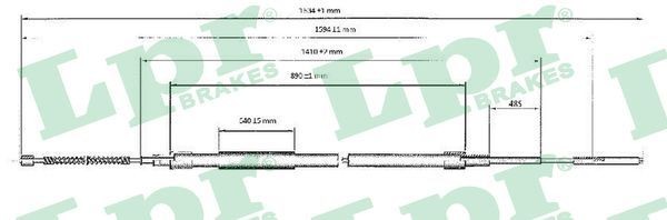 LPR C0955B Hand brake cable 1625/900mm, Drum Brake