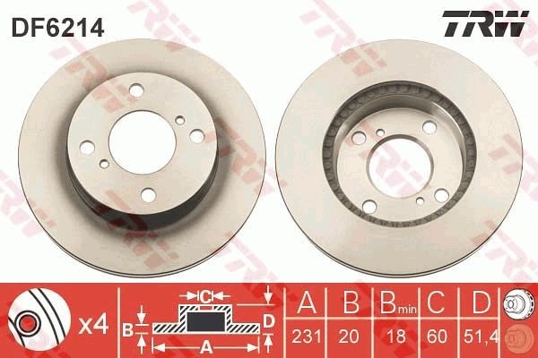 TRW DF6214 Brake disc 231x20mm, 4x100, Vented, Painted