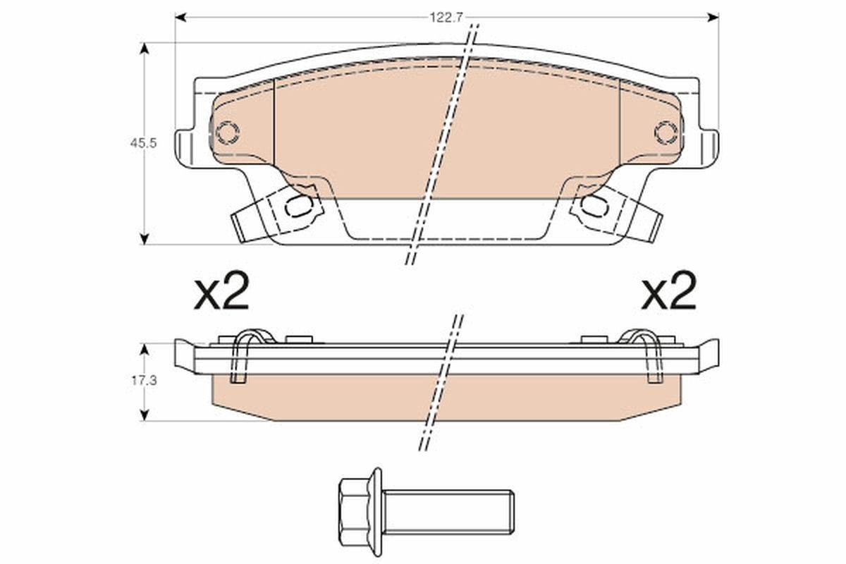 24266 TRW with acoustic wear warning, with brake caliper screws, with accessories Height: 45,5mm, Width: 122,7mm, Thickness: 17,30mm Brake pads GDB4452 buy