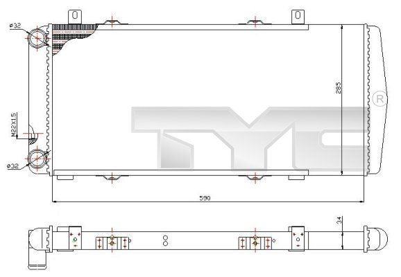 732-0002 TYC Engine radiator for vehicles without air conditioning 