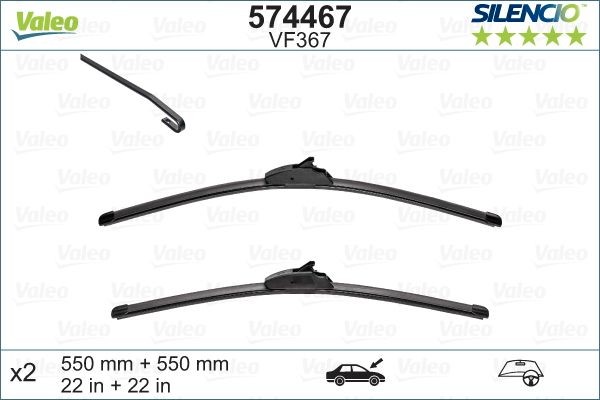 VALEO SILENCIO X.TRM 574467 Wiper blade 550 mm Front, Beam, with spoiler, for right-hand drive vehicles, Hook fixing