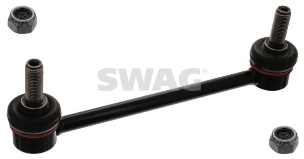 SWAG 82 94 2574 Anti-roll bar link Front Axle Left, Front Axle Right, 196mm, M12 x 1,25 , with self-locking nut, Steel , black