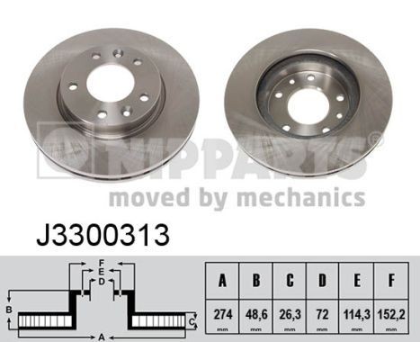 NIPPARTS J3300313 Brake disc Front Axle, 274x26,3mm, 5x114,3, internally vented