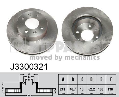 NIPPARTS J3300321 Brake disc Front Axle, 241x18mm, 4x100, internally vented, Painted