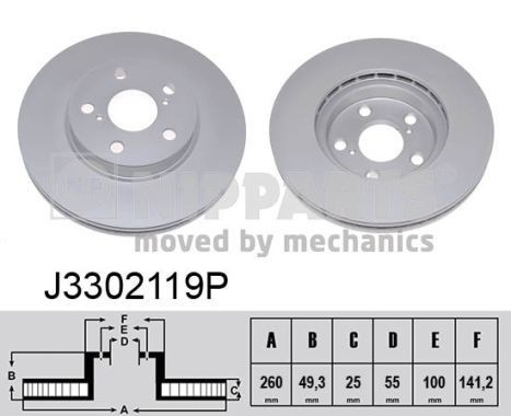 NIPPARTS 260x25mm, 5x100, internally vented, Coated, Painted Ø: 260mm, Num. of holes: 5, Brake Disc Thickness: 25mm Brake rotor J3302119P buy