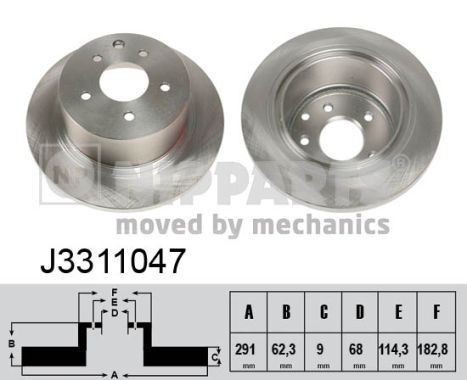 NIPPARTS Rear Axle, 291x9mm, 5x114,3, solid, Painted Ø: 291mm, Num. of holes: 5, Brake Disc Thickness: 9mm Brake rotor J3311047 buy