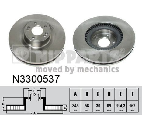 NIPPARTS N3300537 Brake disc 345x30mm, 5x114,3, internally vented