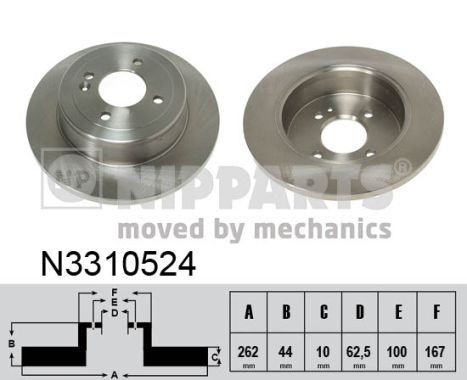 Brake discs and rotors NIPPARTS Rear Axle, 262x10mm, 4x100, solid - N3310524