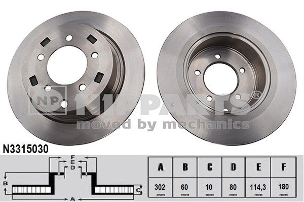 Disc brake set NIPPARTS Rear Axle, 302x10mm, 5, solid - N3315030