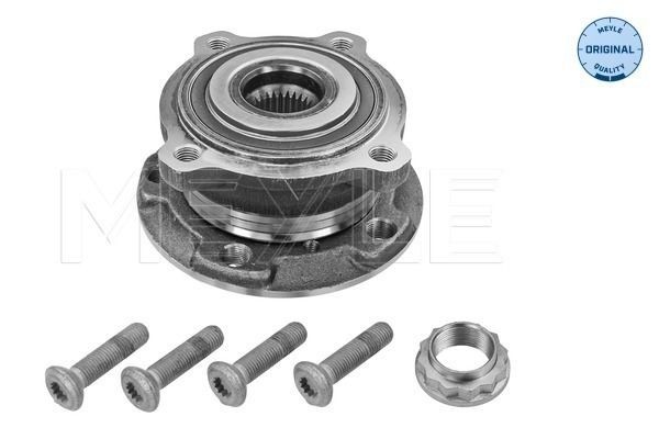 MEYLE 300 312 2104 Wheel Hub 5x120, with integrated magnetic sensor ring, with integrated wheel bearing, with bolts/screws, with attachment material, Front Axle, ORIGINAL Quality