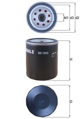 OC1053 Oil filter 70588339 MAHLE ORIGINAL M20x1,5, with two anti-return valves, Spin-on Filter