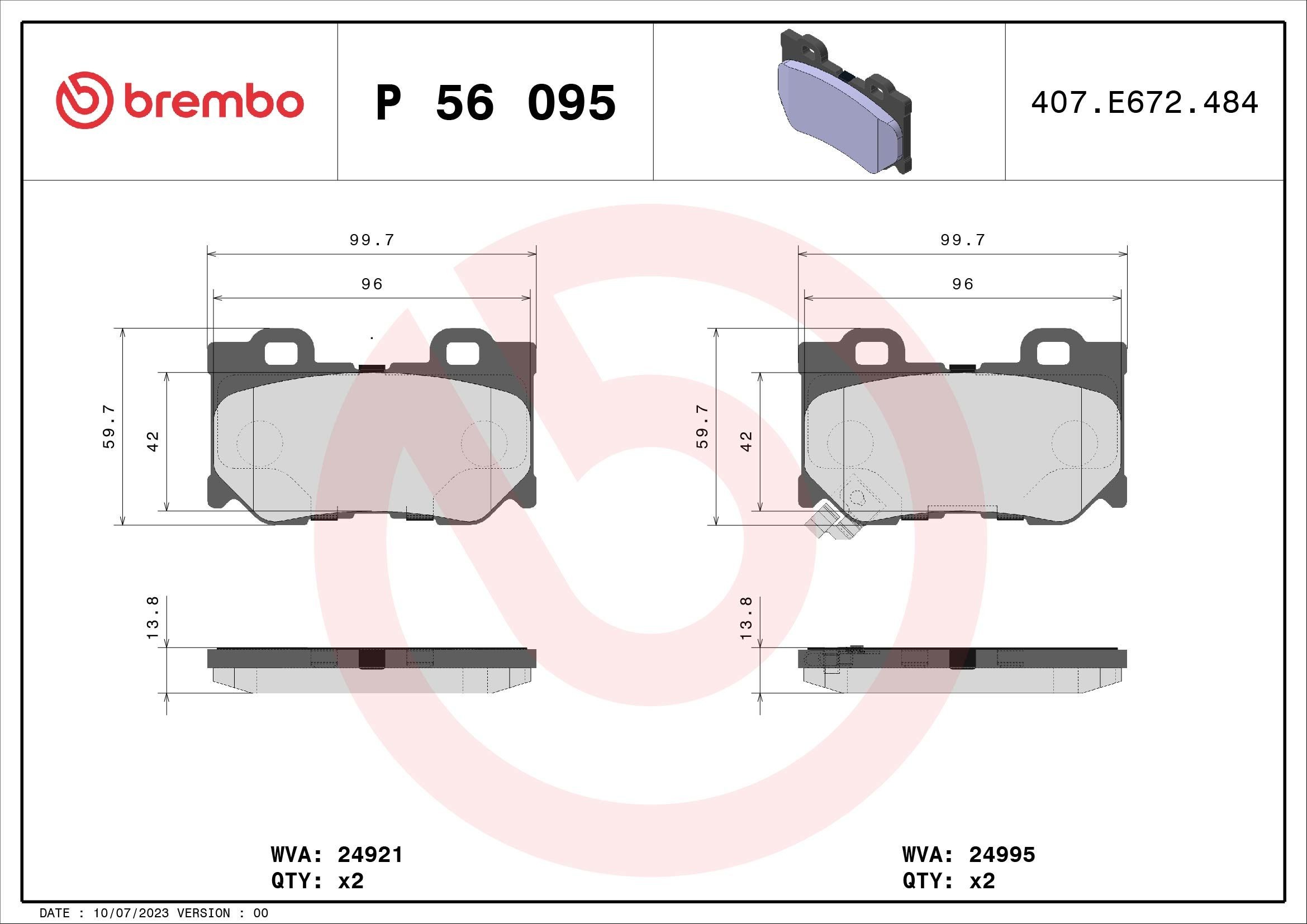 BREMBO P 56 095 Brake pad set with acoustic wear warning, without accessories