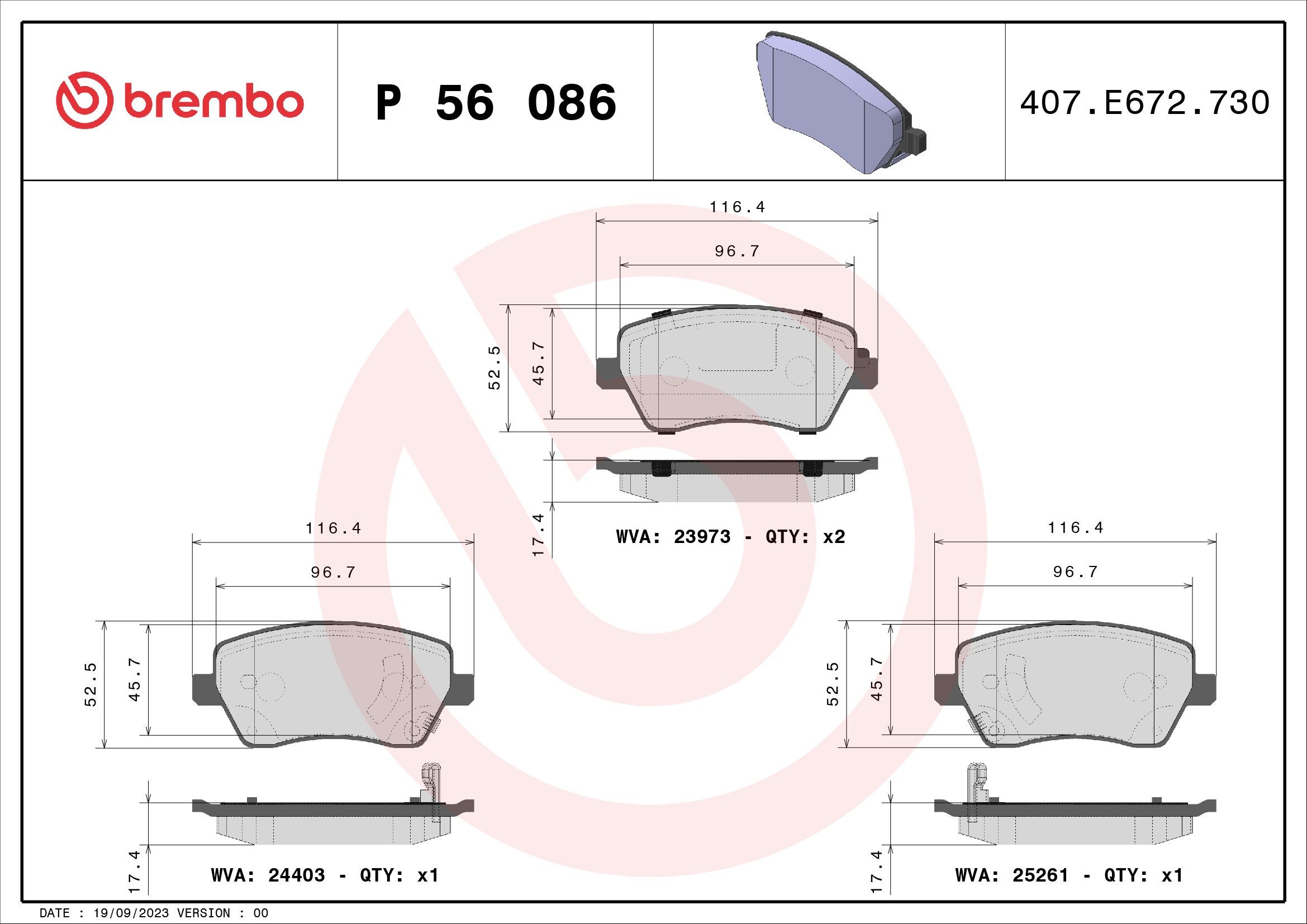 P 56 086 Bremssteine BREMBO - Markenprodukte billig