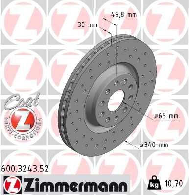 ZIMMERMANN 600.3243.52 Brake rotor 340x30mm, 10/5, 5x112, internally vented, Perforated, Coated, High-carbon
