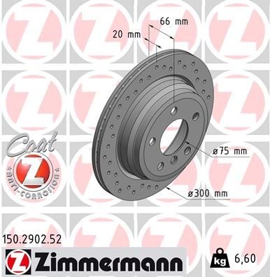 150.2902.52 Brake discs 150.2902.52 ZIMMERMANN 300x20mm, 6/5, 5x120, internally vented, Perforated, Coated, High-carbon