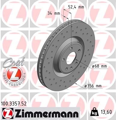 ZIMMERMANN 100.3357.52 Brake rotor 356x34mm, 6/5, 5x112, internally vented, Perforated, Coated, High-carbon