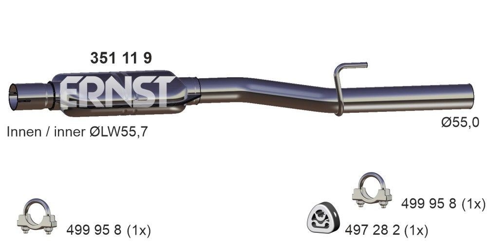 Middle exhaust pipe ERNST Length: 930mm - 351119