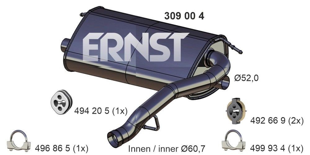 ERNST 309004 Exhaust silencer FORD KUGA 2011 in original quality