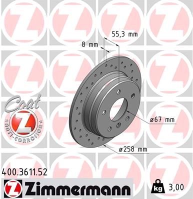 ZIMMERMANN SPORT COAT Z 258x8mm, 6/5, 5x112, solid, Perforated, Coated Ø: 258mm, Rim: 5-Hole, Brake Disc Thickness: 8mm Brake rotor 400.3611.52 buy