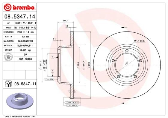 BREMBO COATED DISC LINE 298x14mm, 5, solid, Coated Ø: 298mm, Num. of holes: 5, Brake Disc Thickness: 14mm Brake rotor 08.5347.11 buy