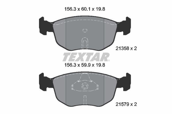 21358 TEXTAR not prepared for wear indicator Height: 60,1mm, Width: 159,3mm, Thickness: 19,8mm Brake pads 2135803 buy