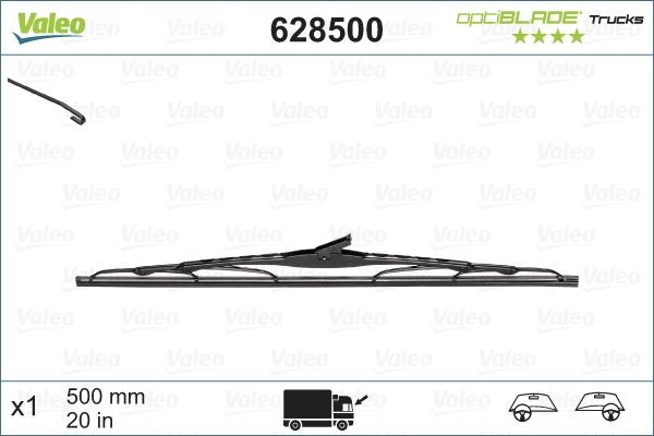 VALEO OPTIBLADE TRUCKS 628500 Wiper blade 500 mm both sides, Standard, for left-hand drive vehicles, 20 Inch , Hook fixing