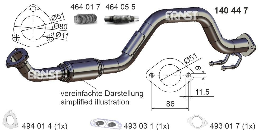 Original ERNST Exhaust pipes 140447 for BMW 1 Series