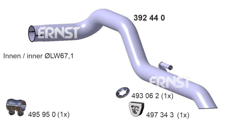 ERNST 392440 Exhaust Pipe Rear, with side exhaust pipe
