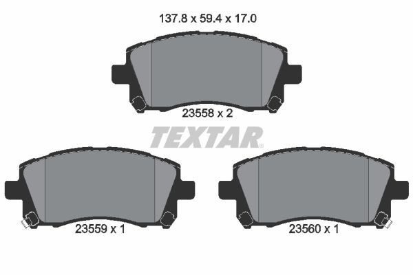 23558 TEXTAR with acoustic wear warning Height: 59,4mm, Width: 137,9mm, Thickness: 17mm Brake pads 2355802 buy