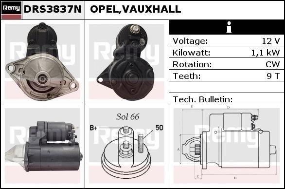 Opel CORSA Starter motors 7537266 DELCO REMY DRS3837N online buy