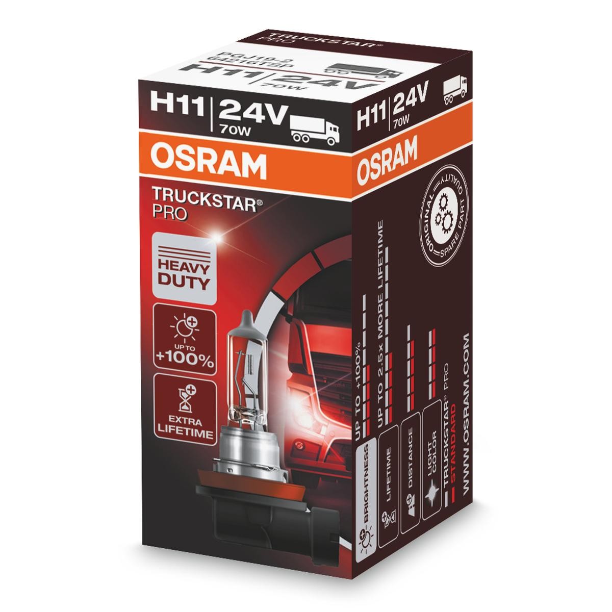 H11 OSRAM TRUCKSTAR PRO H11 24V 70W PGJ19-2, 3200K, Halogen High beam bulb 64216TSP buy