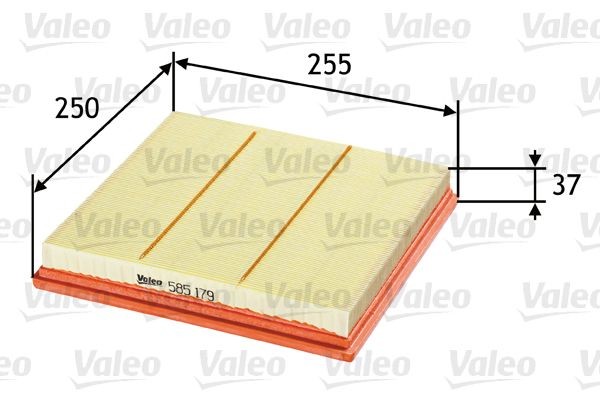VALEO 35mm, 250mm, 256mm, Filter Insert Length: 256mm, Width: 250mm, Height: 35mm Engine air filter 585179 buy