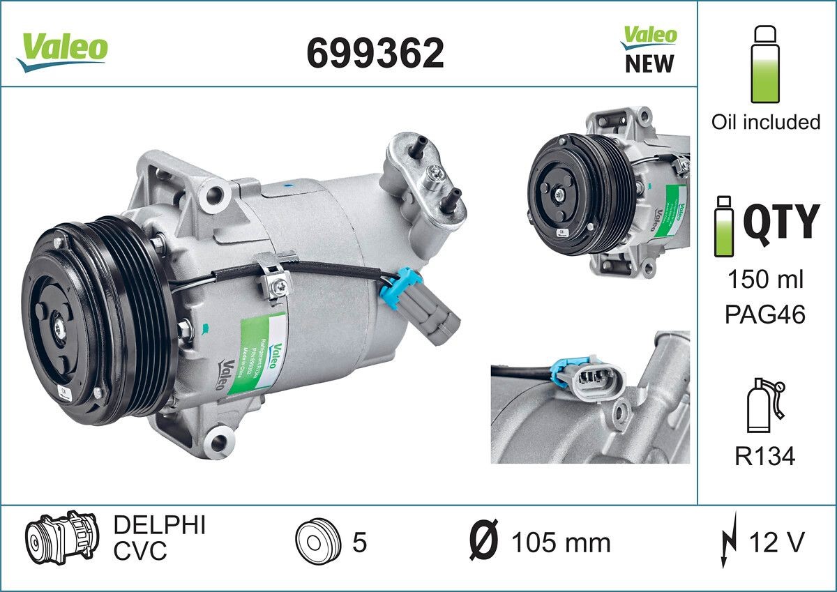 Opel ASTRA Air conditioning pump 7543635 VALEO 699362 online buy
