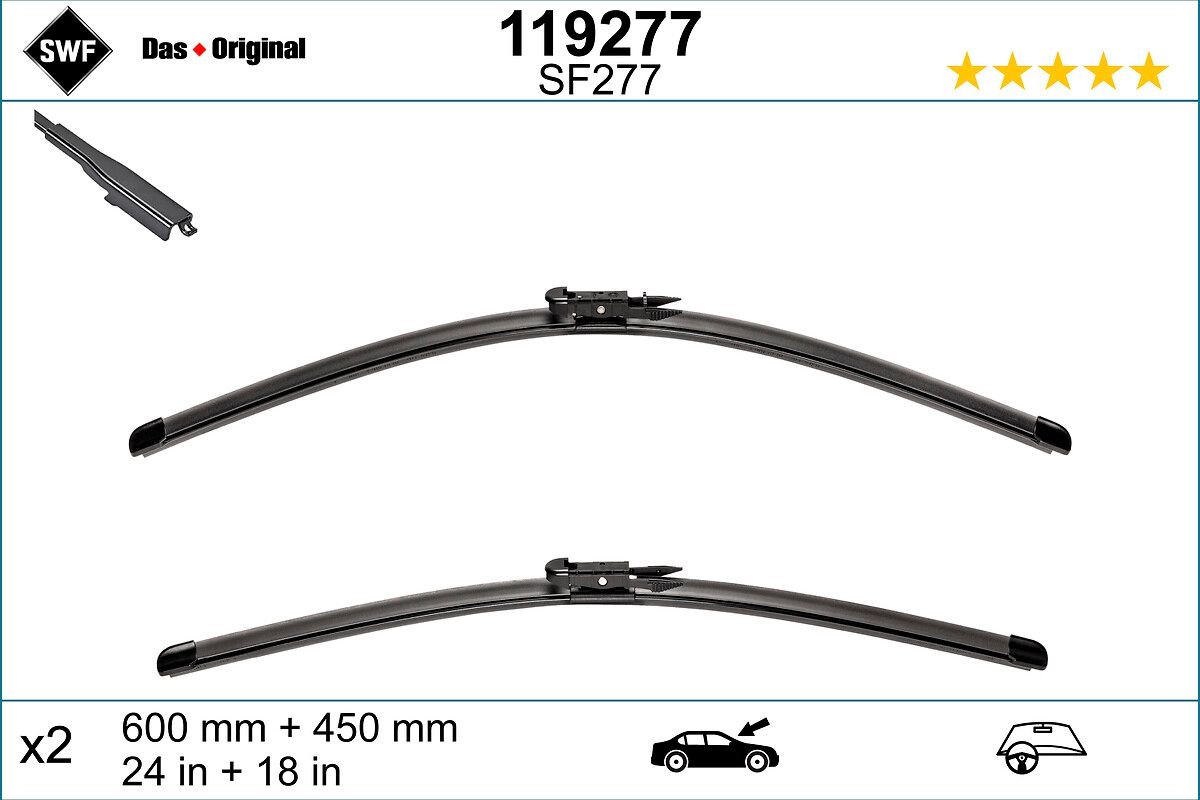 SF277 SWF VisioFlex 600, 450 mm Front, Beam, with spoiler, for left-hand drive vehicles Styling: with spoiler, Left-/right-hand drive vehicles: for left-hand drive vehicles Wiper blades 119277 buy