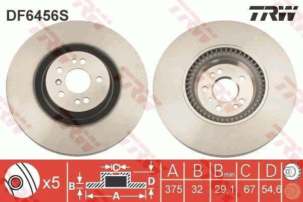 TRW DF6456S Brake disc 375x32mm, 5x112, Vented, Painted