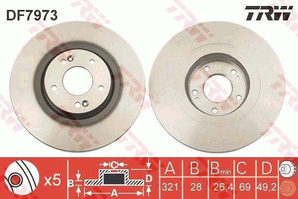 TRW 321x28mm, 5x114,3, Vented, Painted Ø: 321mm, Num. of holes: 5, Brake Disc Thickness: 28mm Brake rotor DF7973 buy