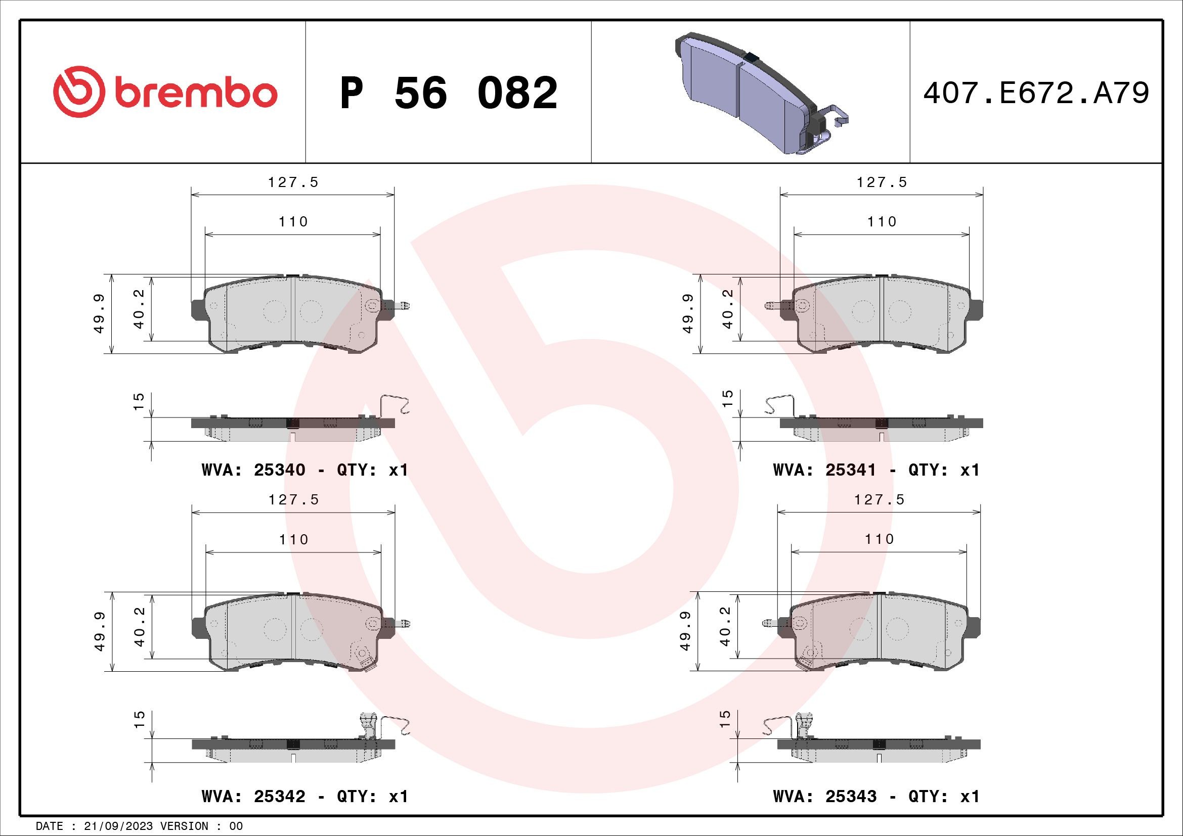 24340 BREMBO P56082 Brake pad set D4060-1LB8E