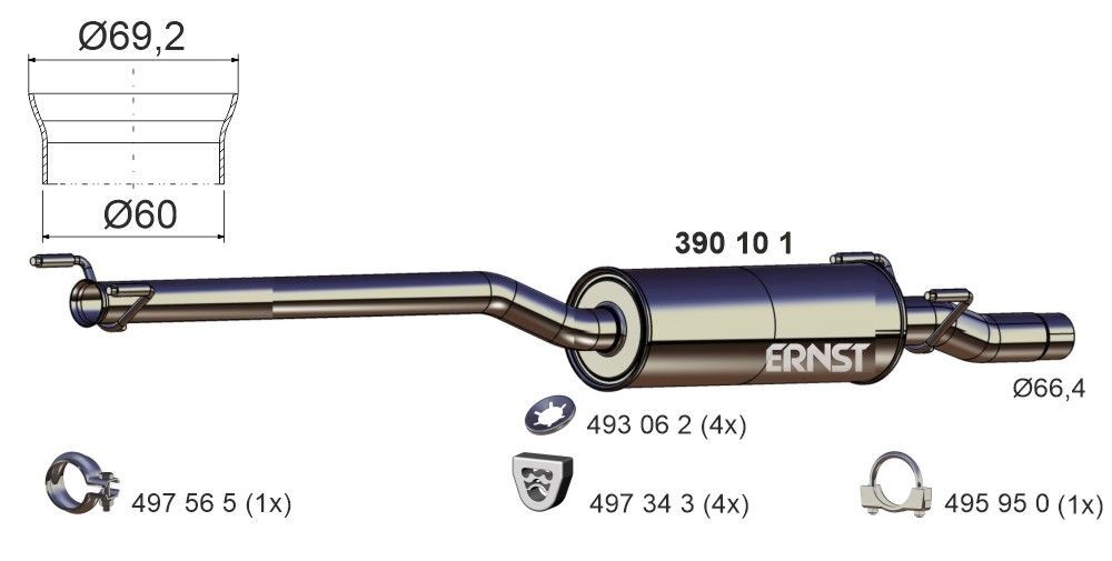 Original ERNST Middle exhaust pipe 390101 for MERCEDES-BENZ SPRINTER